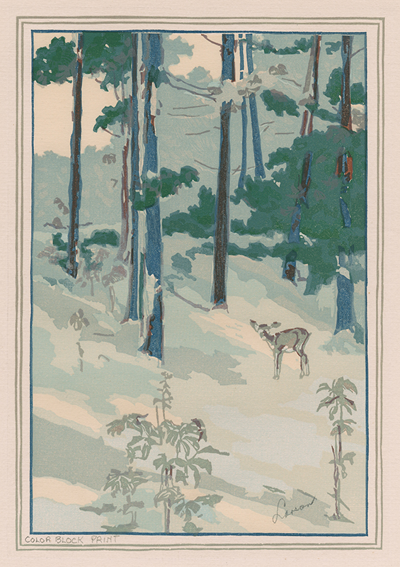 Untitled - winter scene with deer by Fred Thomas Larson
