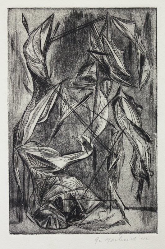 Untitled abstraction (bird and plants) by Ezio Martinelli
