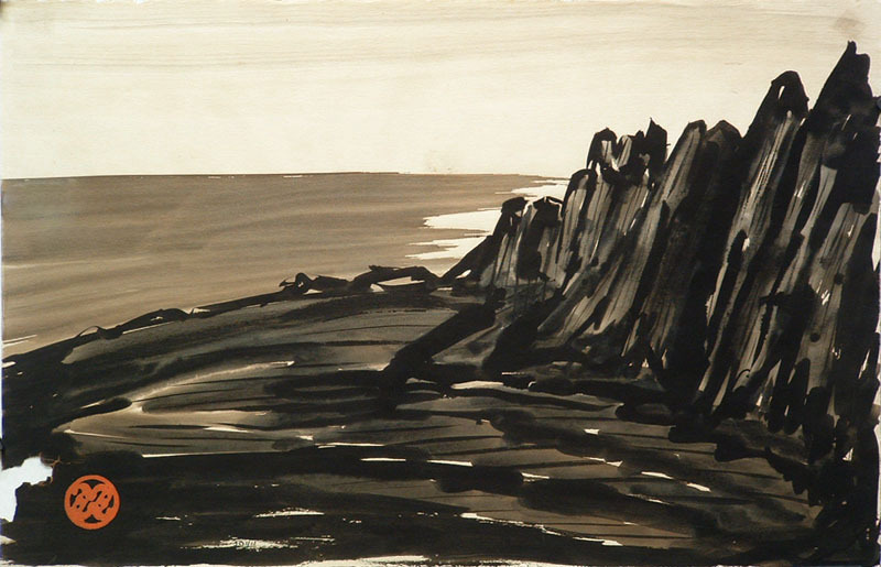 Untitled (black sumi ink landscape) by Harvey Wilder Bentley