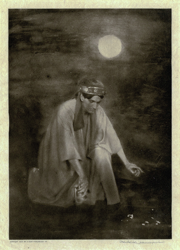 Untitled (man kneeling under moon) by Adelaide Hanscom