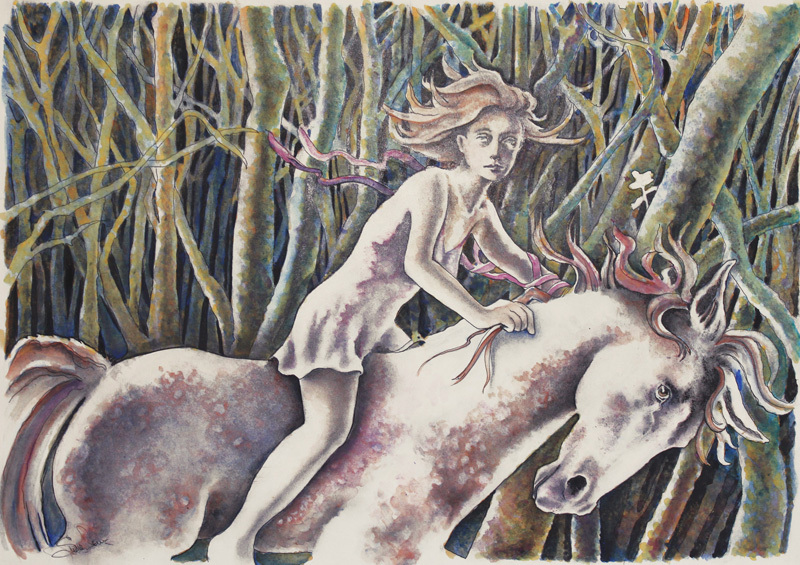 Untitled (girl riding white horse) by Susie Isome