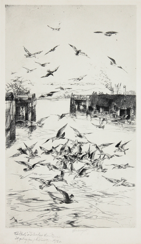 Flying Gulls (San Francisco Wharf) by John William Winkler