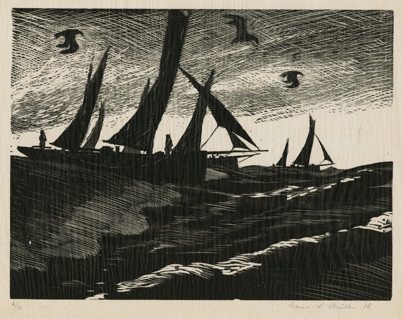 Untitled (Ships at sea) by Hans Alexander Mueller