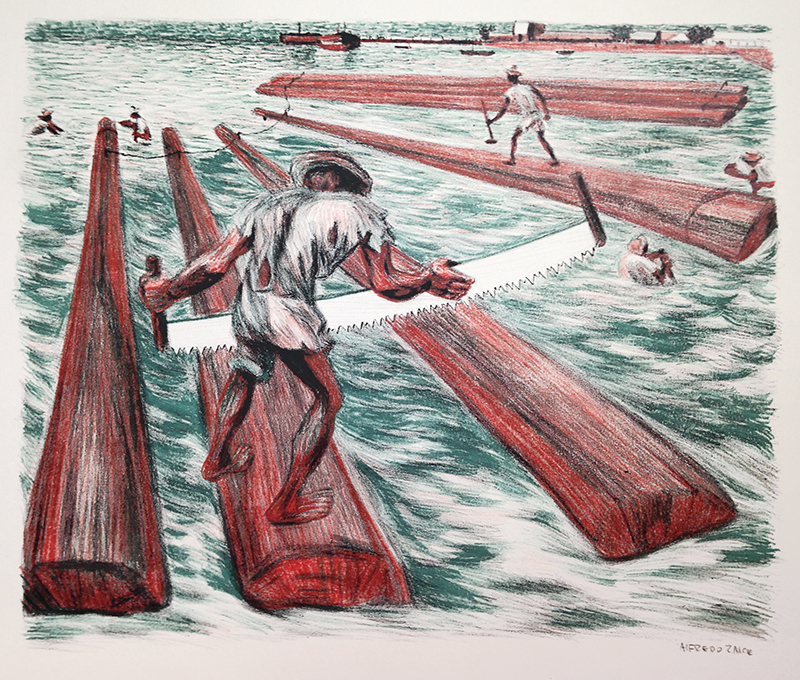 Lumber Workers. Bay of Campeche (from: Mexican Art - A Portfolio of  Mexican People and Places) by Alfredo Zalce