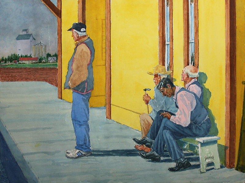 Waiting (Four men waiting at station) by John Burton Norall