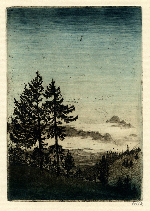 (Landscape with fir trees) by Emil Orlik