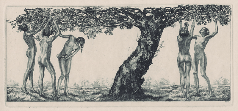 Weibliche Akte unter einem Apfelbaum by Alois Kolb