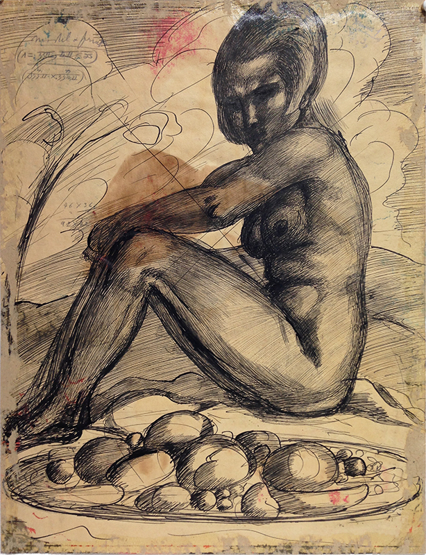 Untitled (surrealist nude with fruit) by Unidentified