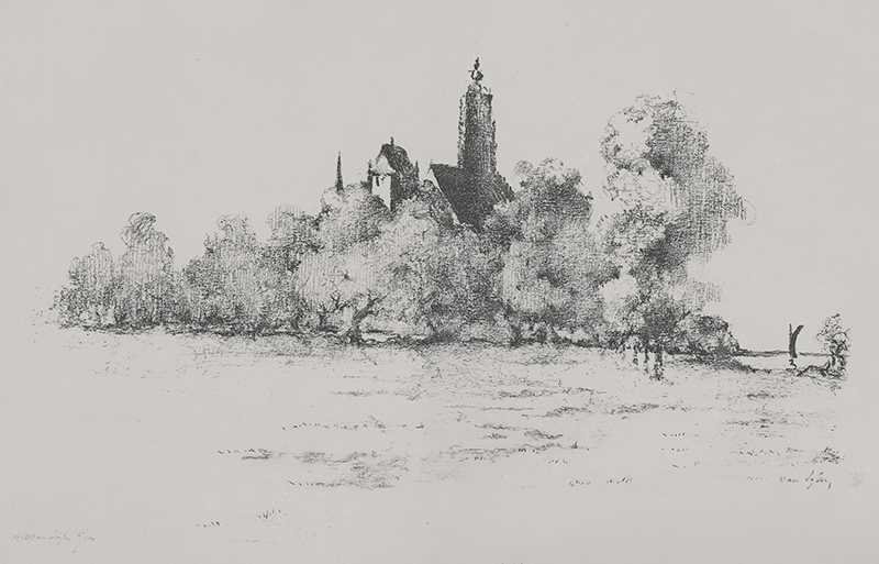 (Church and trees) by Unidentified