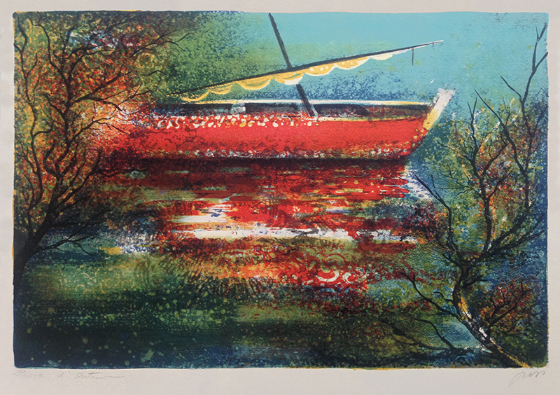 Untitled (boat on river) by Unidentified