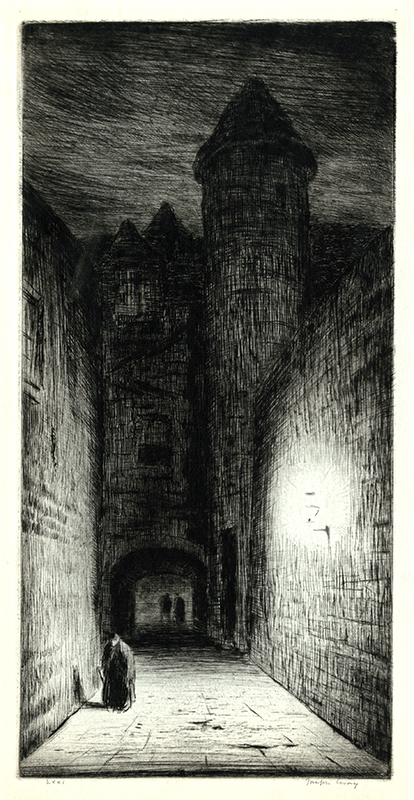 (woman in passage in medieval city) by Joseph Gray