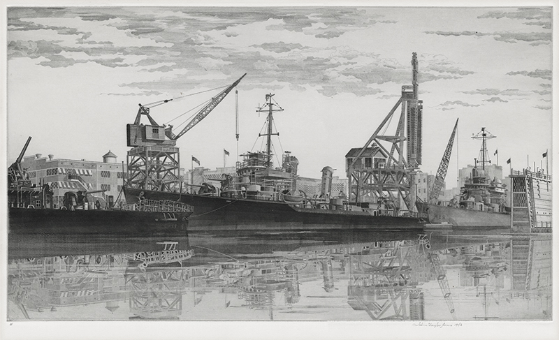 Destroyers in Wet Basin at Federal Shipbuilding & Drydock Company, South Kearny, N.J. / U.S.S. Radford, Quick, Mervine - 1942 by John Taylor Arms