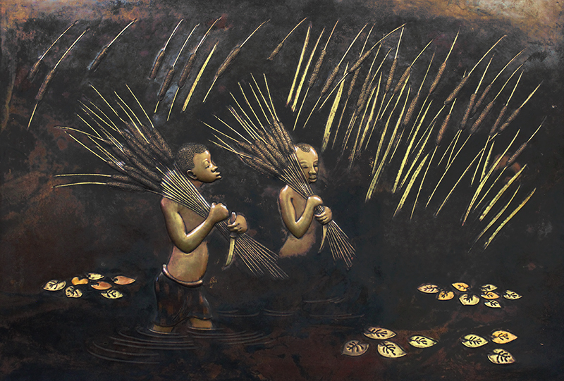 Untitled (Two boys collecting reeds) by Chenge Baruti