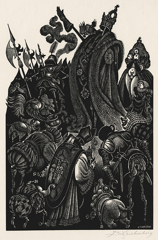 The Follies of the Court (plate VIII from: In Praise of Folly Portfolio of 10 woodcuts) by Fritz Eichenberg