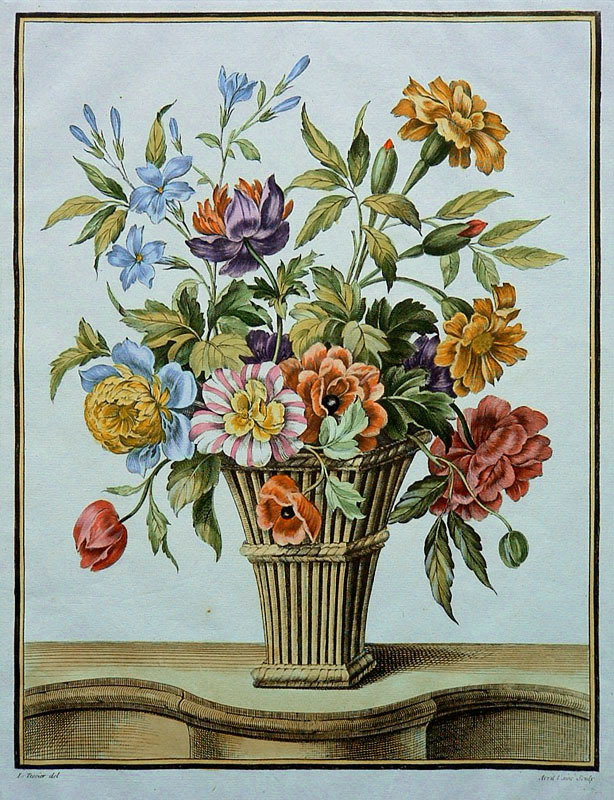 (Floral Bouquet) engraved after Louis Tessier for Livre de Corbeilles et Vases de Fleurs by Jean-Jacques Avril