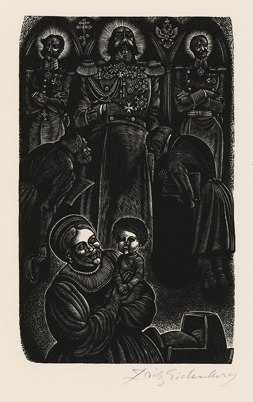 Woman and child before the aristocracy - from The Idiot, by Dostoevsky by Fritz Eichenberg