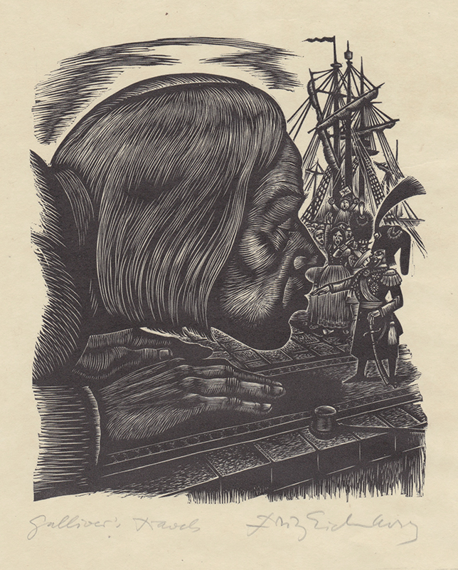 The Handkiss for a King, for Swift’s Gullivers Travels, part 1, chapter 7 by Fritz Eichenberg