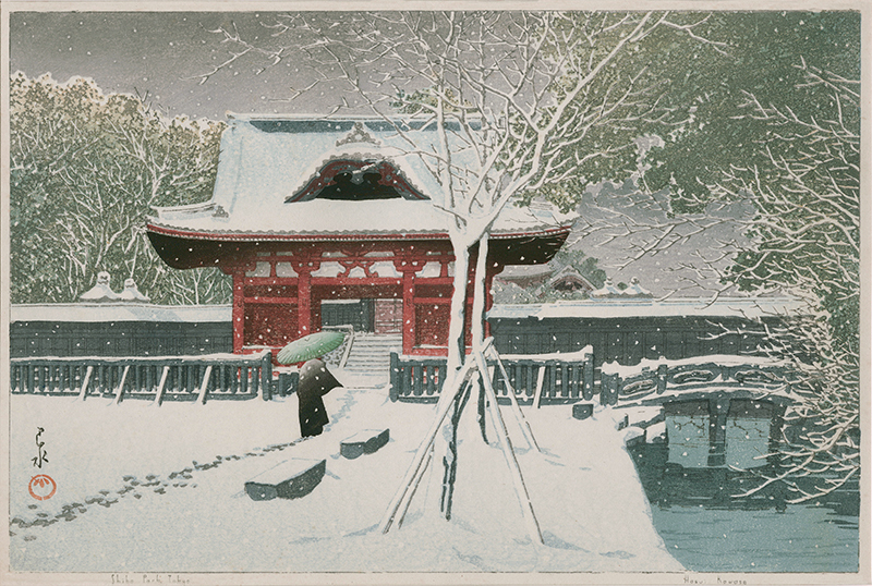 Shiba Park, Tokyo, (January, from the Calendar for the Pacific Transport Lines, 1953) by Kawase Hasui
