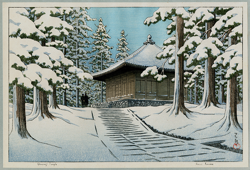 Chusonji Temple (December, from the Calendar for the Pacific Transport Lines, 1953) by Kawase Hasui