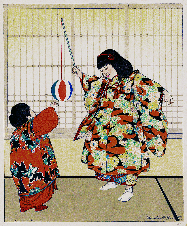 Japanese Children of Yesterday (aka: Two Little Girls Playing Ball) by Elizabeth Keith