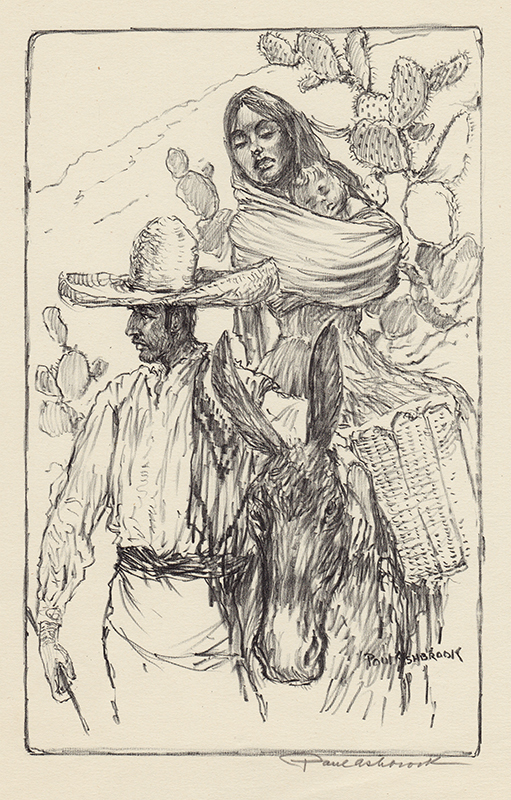 (Man walking Donkey with woman holding baby) by Paul Ashbrook