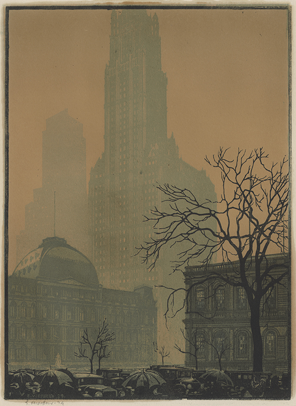 The Woolworth Building from City Hall, also known as Towering Newcomers by Emile Antoine Verpilleux