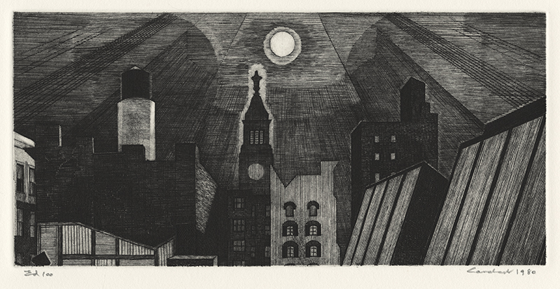 Manhattan Rooftop in Moonlight by Armin Landeck