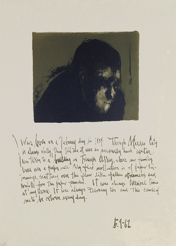 (Frontispiece: self portrait with text) from the suite Recollections of Childhood by Jose Luis Cuevas