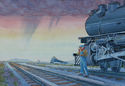 Waiting (man smoking at train tracks) by John Burton Norall