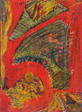 Untitled (orange and multicolor abstraction) by Unidentified