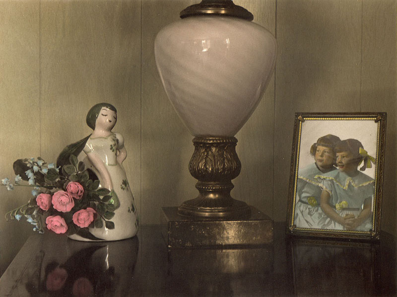 Images From Home (tabletop with lamp, photo and roses) by Patricia Mercer