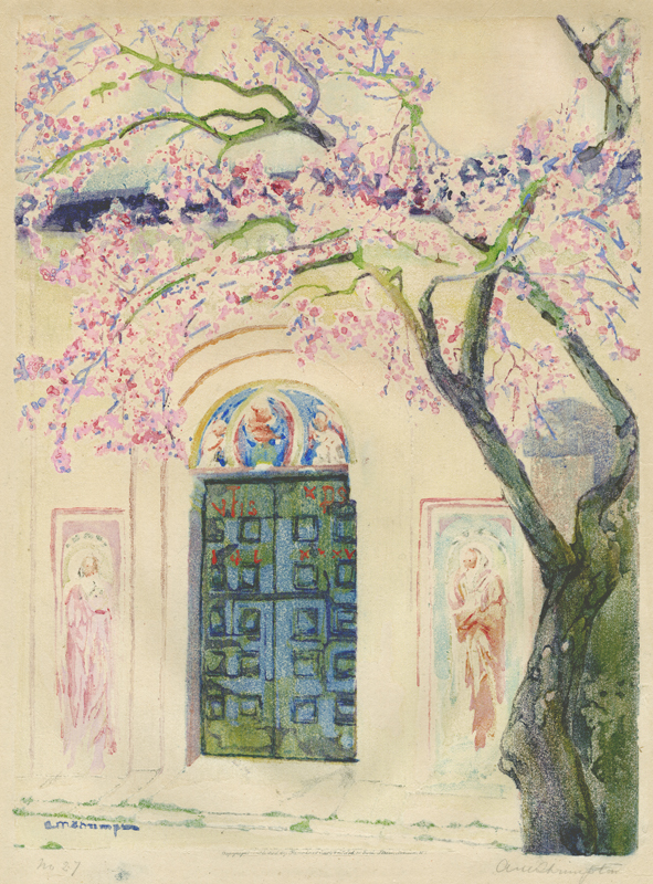 (Flowering tree in front of gate) by Ada Shrimpton Giles
