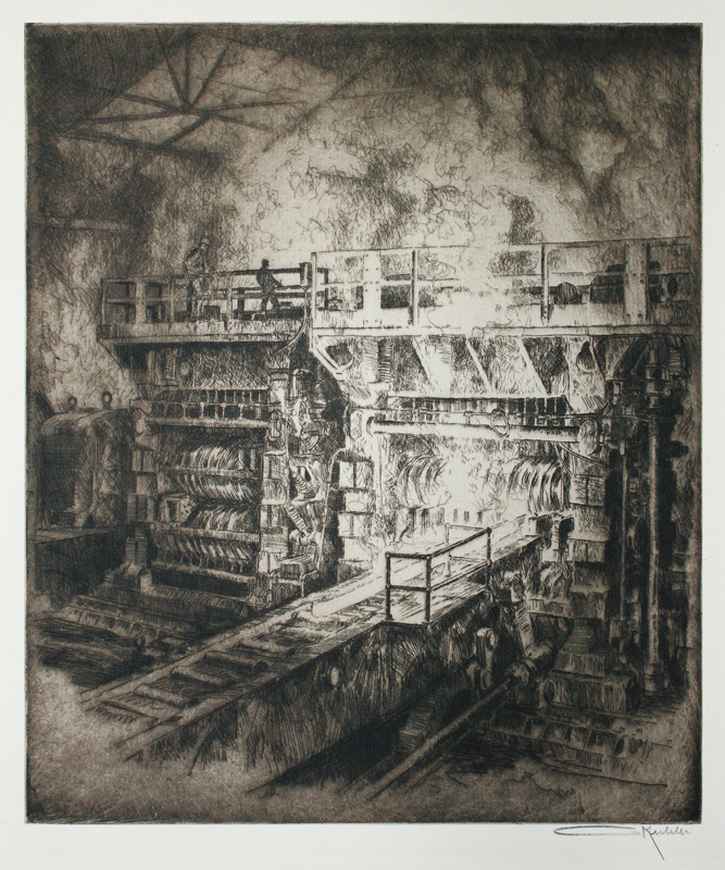 (Steel Mill: large blooming mill, rolling a steel bloom) by Otto August Kuhler