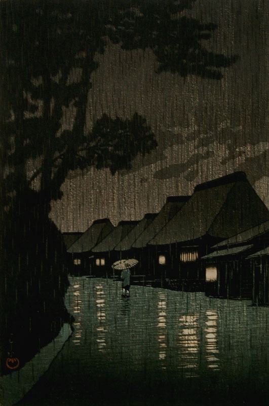 Rain At Maekawa, Soshu District by Kawase Hasui