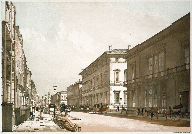 The Club-Houses, Pall Mall  (plate 7 from Original Views of London as It Is) by Thomas Shotter Boys