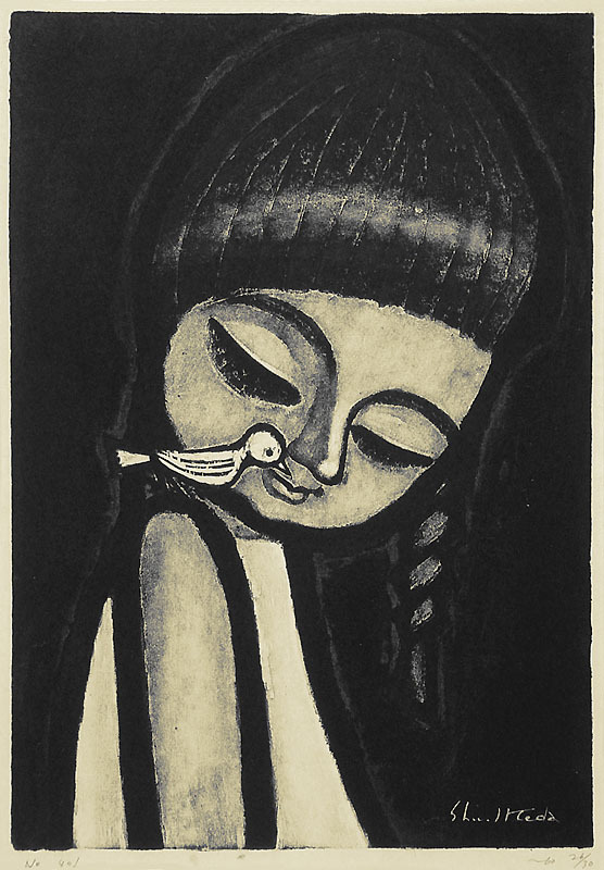 No. 401 (girl with bird on her shoulder) by Shuzo Ikeda