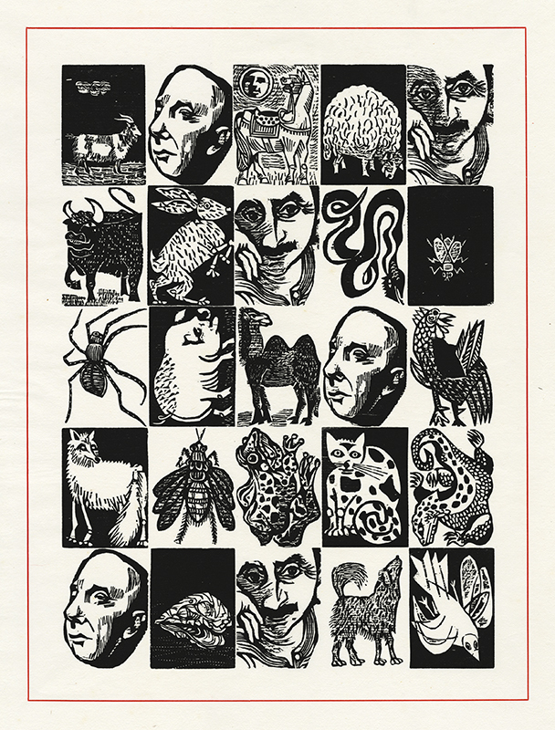 Bestiary/Bestiario (poster for the book by Pablo Neruda) by Antonio Frasconi