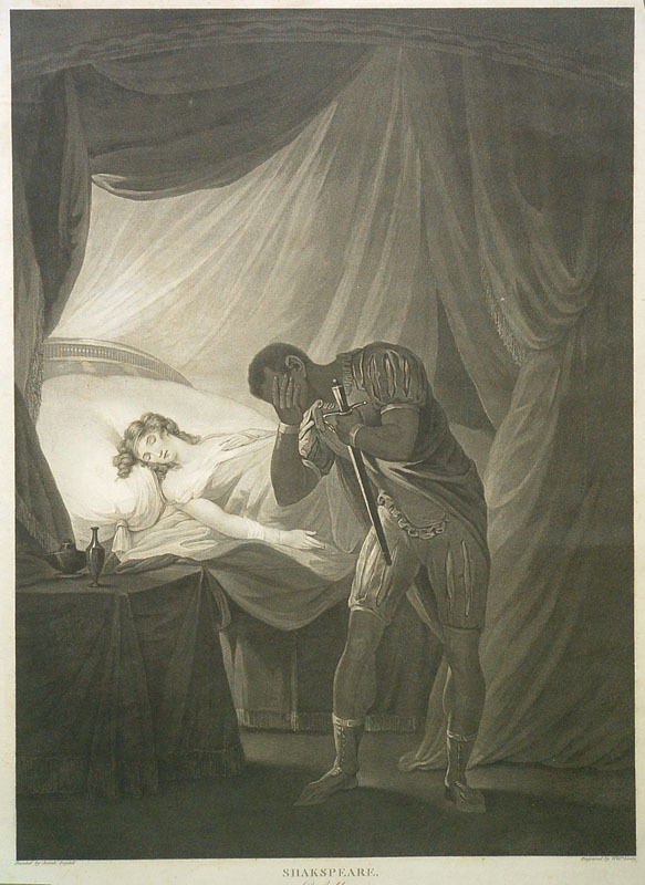 Shakespeare Gallery folio, second etching of Othello, Act V, Scene II; as engraved by W. Leney after painting by J. Graham. by J. & J. Boydell Publishers