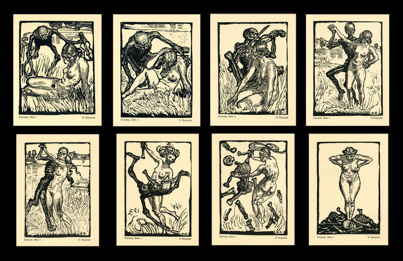 Totentanz (portfolio of 8 woodcuts) by Robert Budzinski