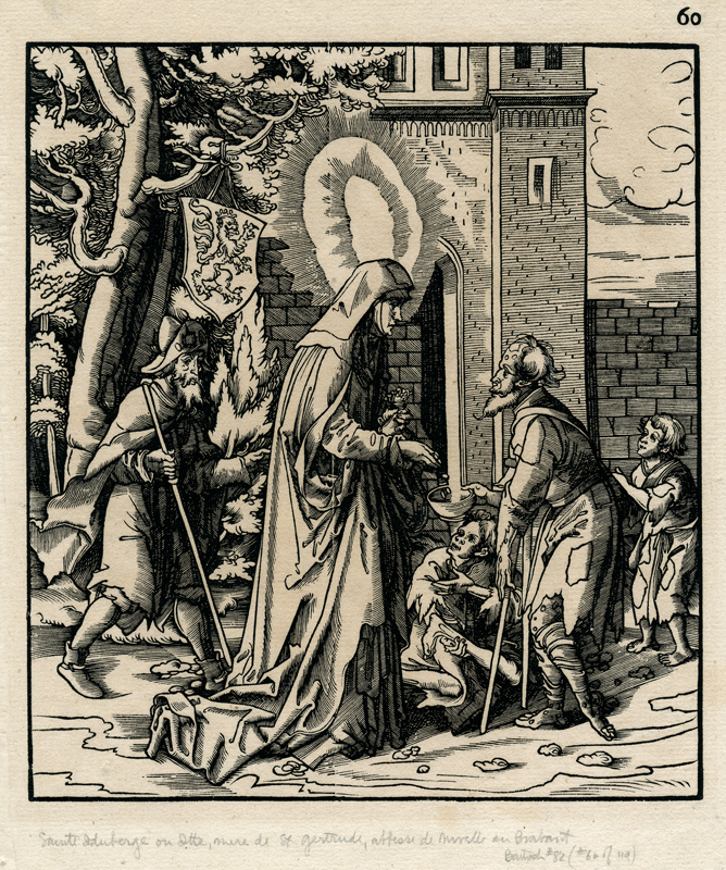 Sainte Iduberge (Itte) Abbess of Nivelles, Giving Alms to a Leper (after Burgkmaier) by Hans Burgkmaier