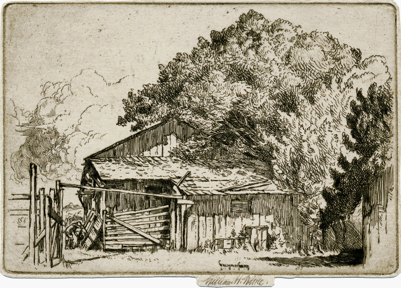(rural landscape with barn and tree) by William Hancock Wilke