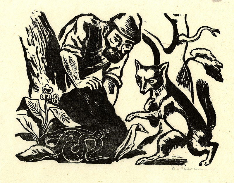 Illustration for Vom Undank der Welt by Abraham a Sancta Clara, for Illustration: A Universe Calendar by Helmut Ackermann