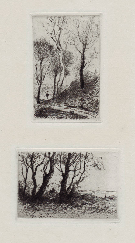 Le Sentier / Arbres prés dun Lac (two plates printed on same sheet for publication) by Henri-Joseph Harpignies