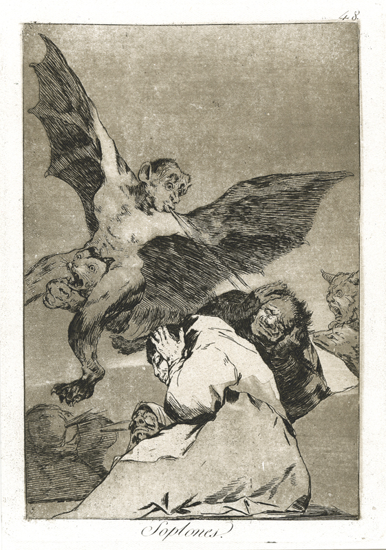 Soplones; (Tale-bearers - Blasts of wind); plate 48 from Los Caprichos by Francisco Goya