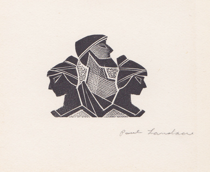 Classical heads of man and two women for De Rerum Natura: Of The Nature of Things by Paul Hambleton Landacre