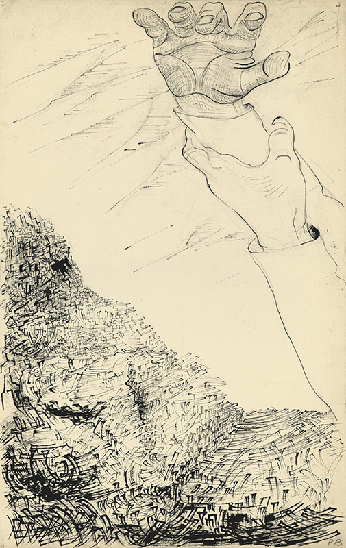 Untitled (Surreal landscape and hands) by Pamela Boden