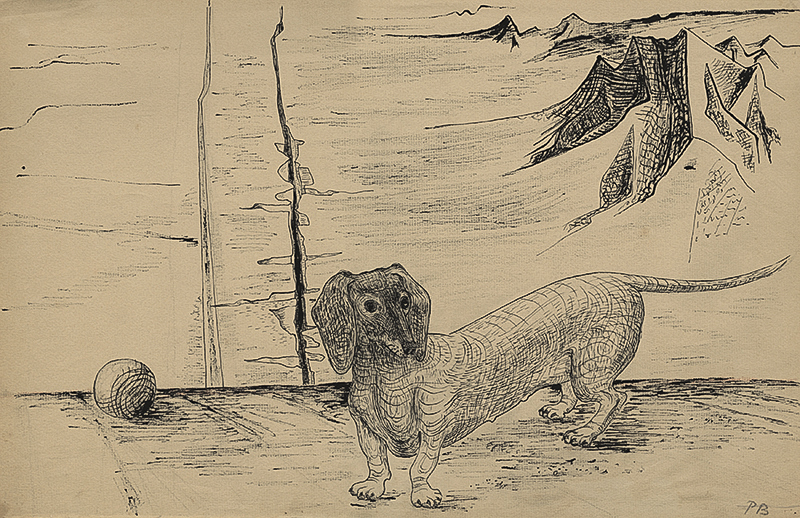 Untitled (Surreal landscape with Dachshund) by Pamela Boden