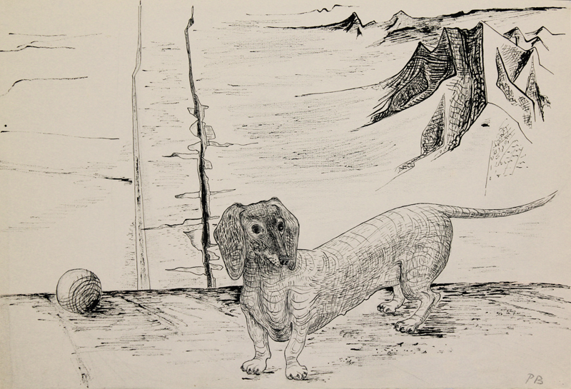 Untitled (Surreal landscape with Daschund) by Pamela Boden