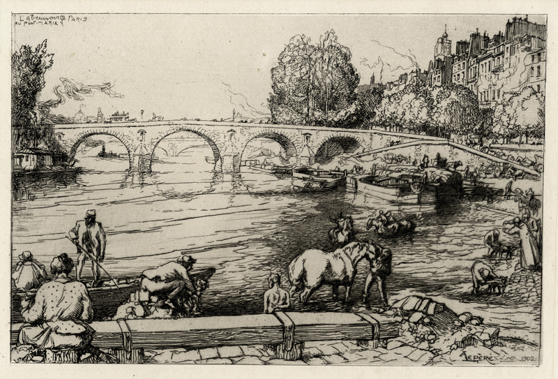LAbreuvoir au Pont Marie, Paris (second plate) by Auguste Louis Lepere