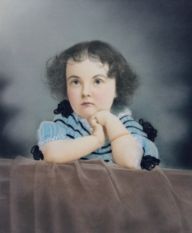 Untitled portrait (girl in blue dress with black piping) by Anonymous
